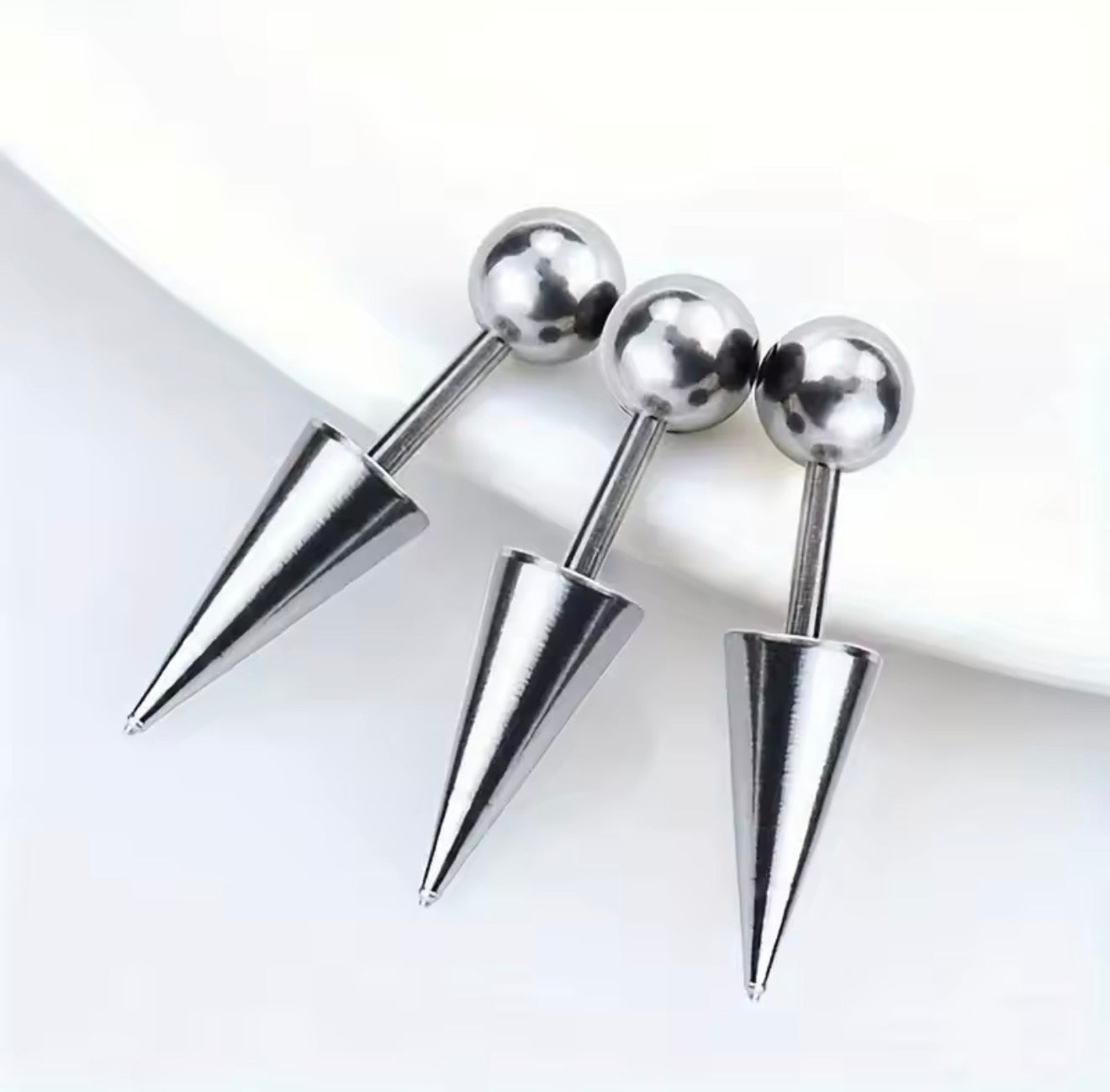 3Pcs/Lot Punk Rock Stainless Steel Spike Helix Stud Earrings