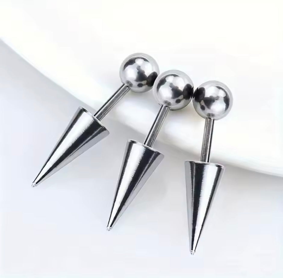 3Pcs/Lot Punk Rock Stainless Steel Spike Helix Stud Earrings