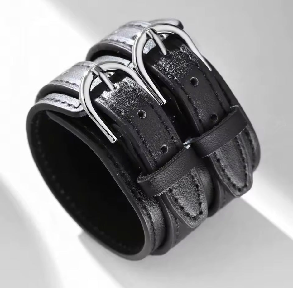 Men Genuine Leather Bracelet Friendship Big Wide Bracelet