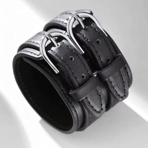 Men Genuine Leather Bracelet Friendship Big Wide Bracelet