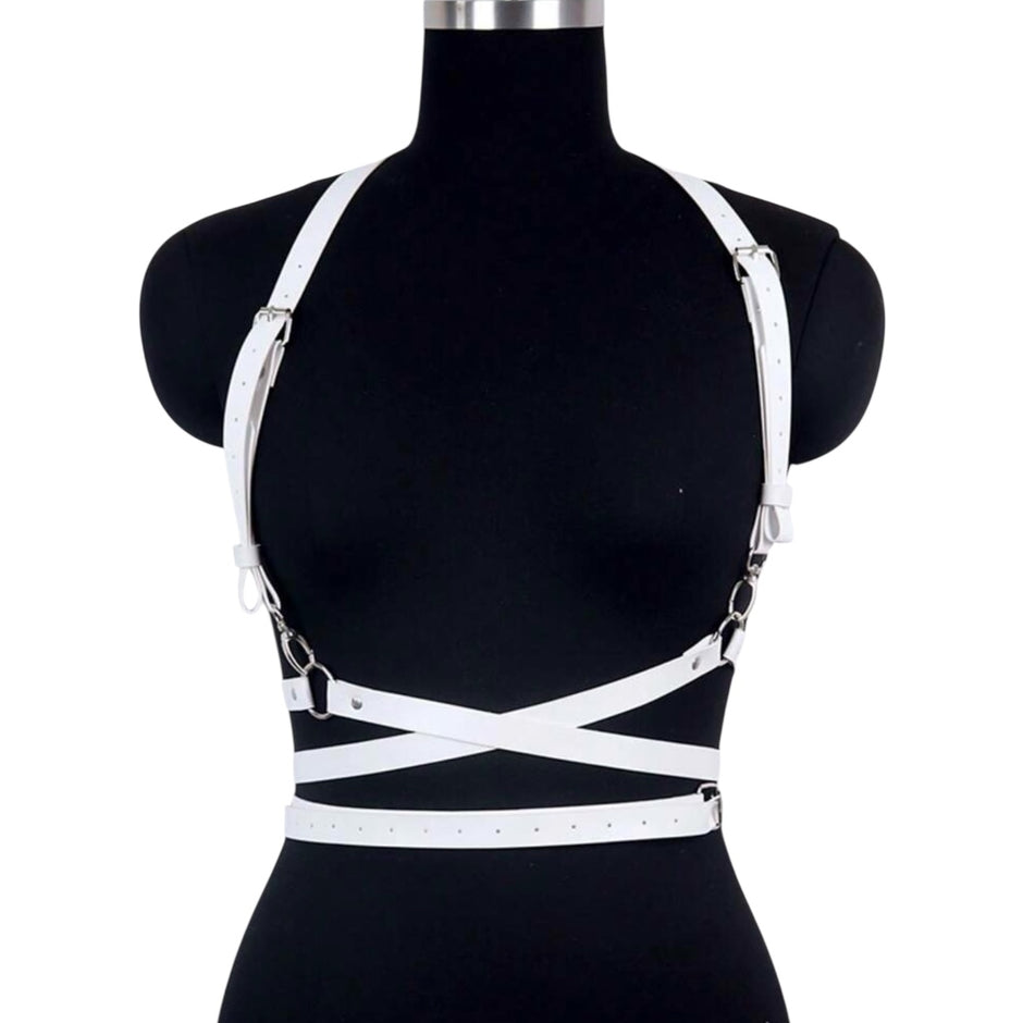 White Punk Body Harness Leather Lingerie Bondage