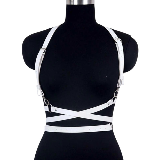 White Punk Body Harness Leather Lingerie Bondage
