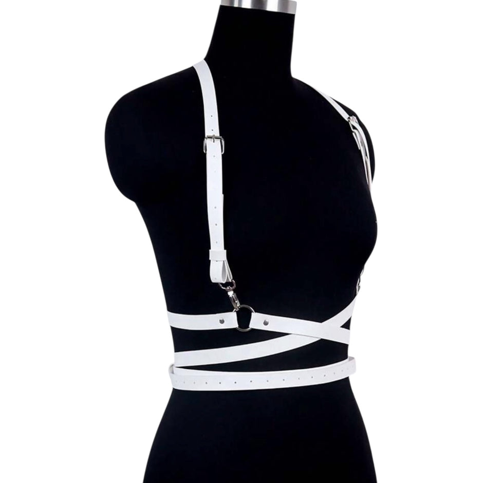 White Punk Body Harness Leather Lingerie Bondage