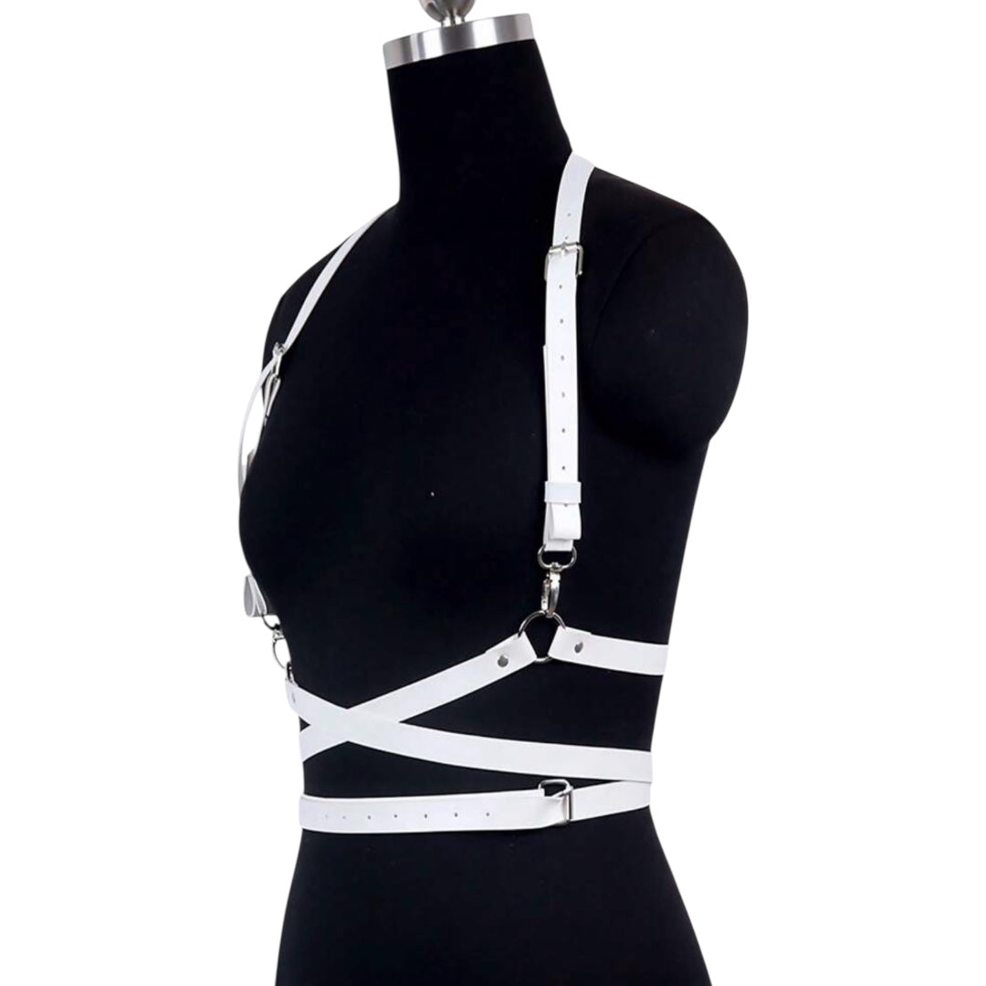 White Punk Body Harness Leather Lingerie Bondage