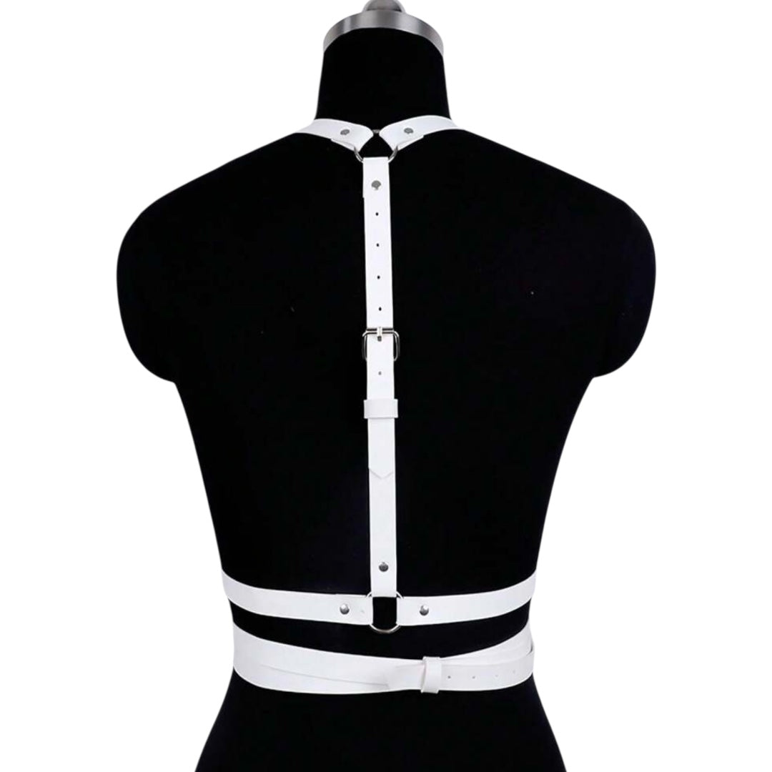 White Punk Body Harness Leather Lingerie Bondage