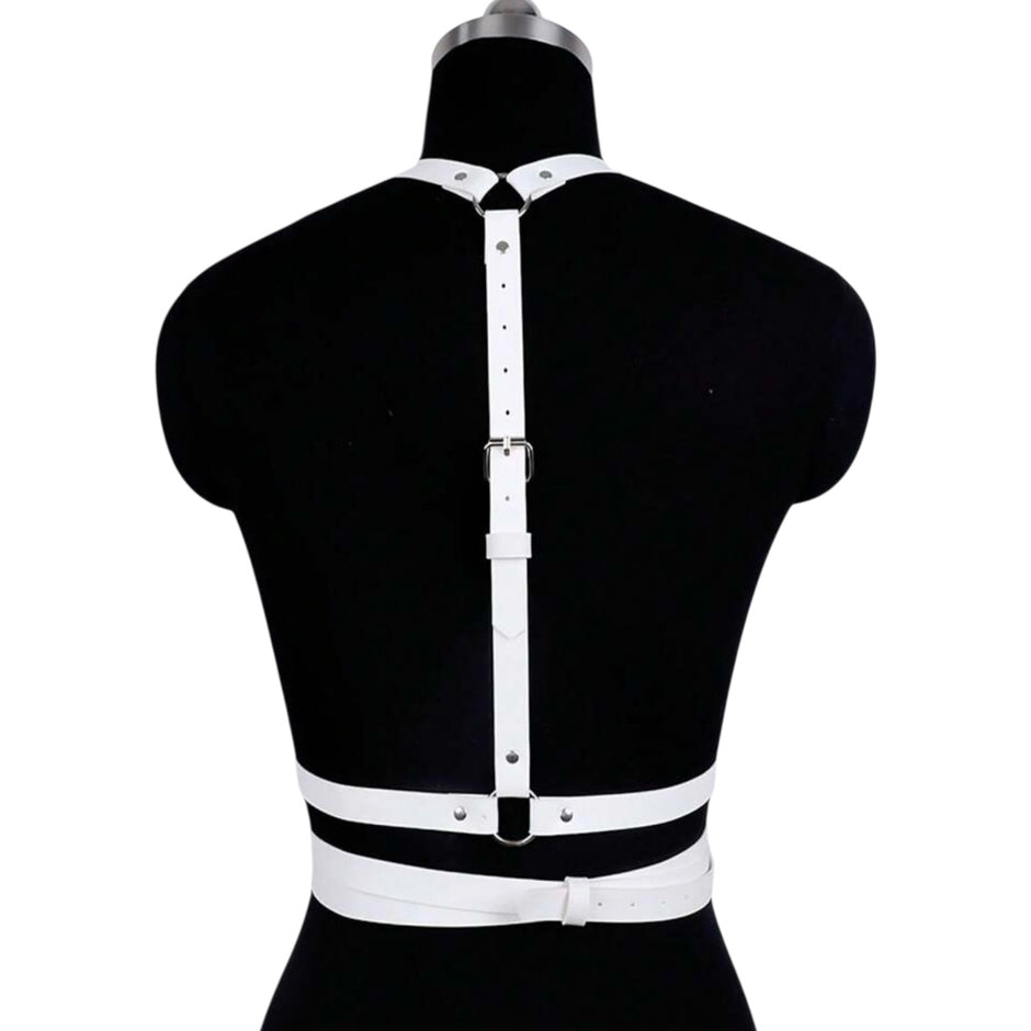 White Punk Body Harness Leather Lingerie Bondage