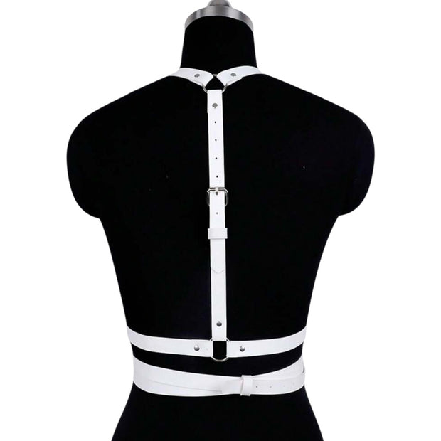 White Punk Body Harness Leather Lingerie Bondage