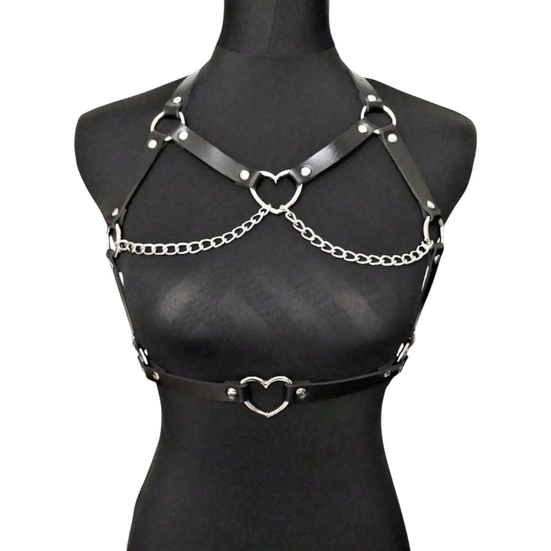 Women Leather Chest Harness With Chains Fashion Belt