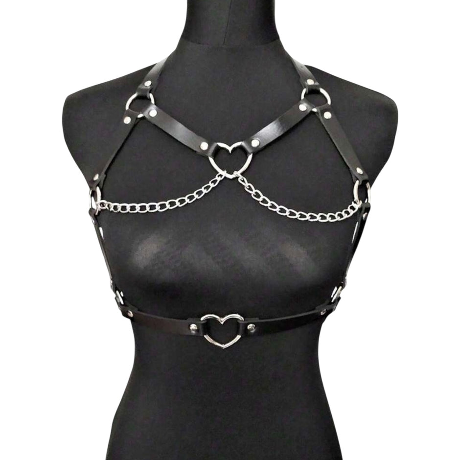 Women Leather Chest Harness With Chains Fashion Belt
