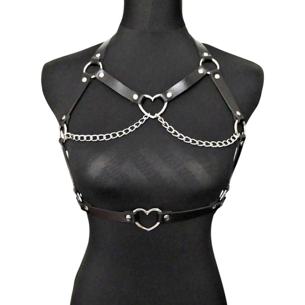 Women Leather Chest Harness With Chains Fashion Belt