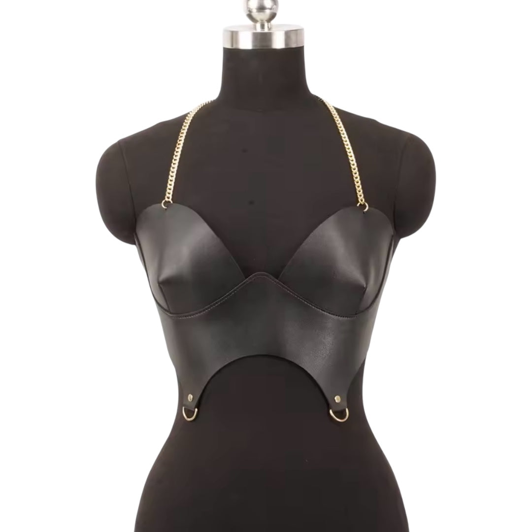 Women Punk Pu Leather Corset Top Black Corset Fashion Harness