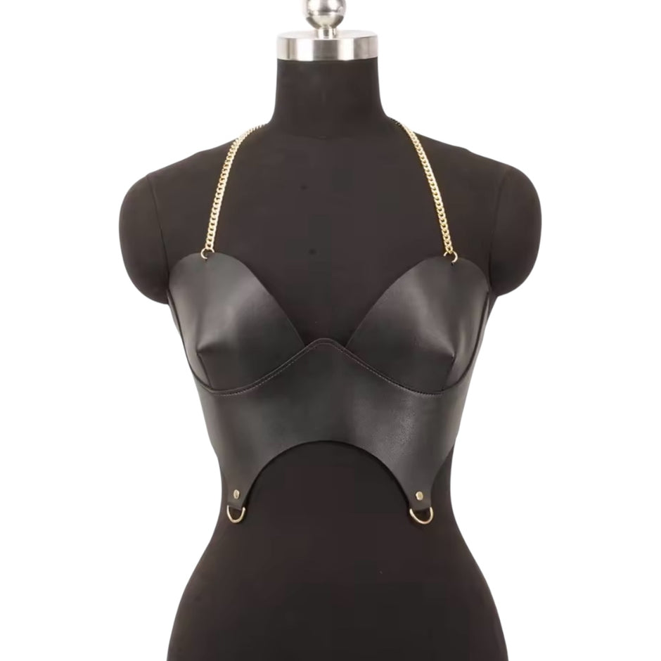 Women Punk Pu Leather Corset Top Black Corset Fashion Harness