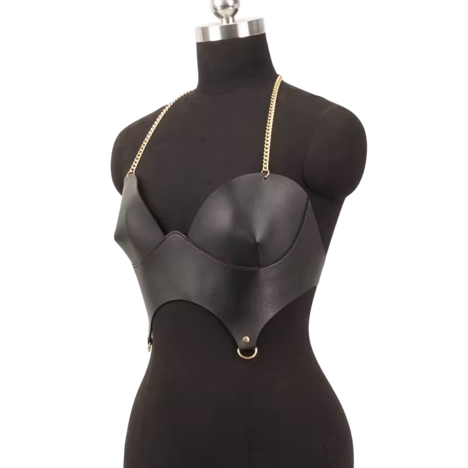 Women Punk Pu Leather Corset Top Black Corset Fashion Harness