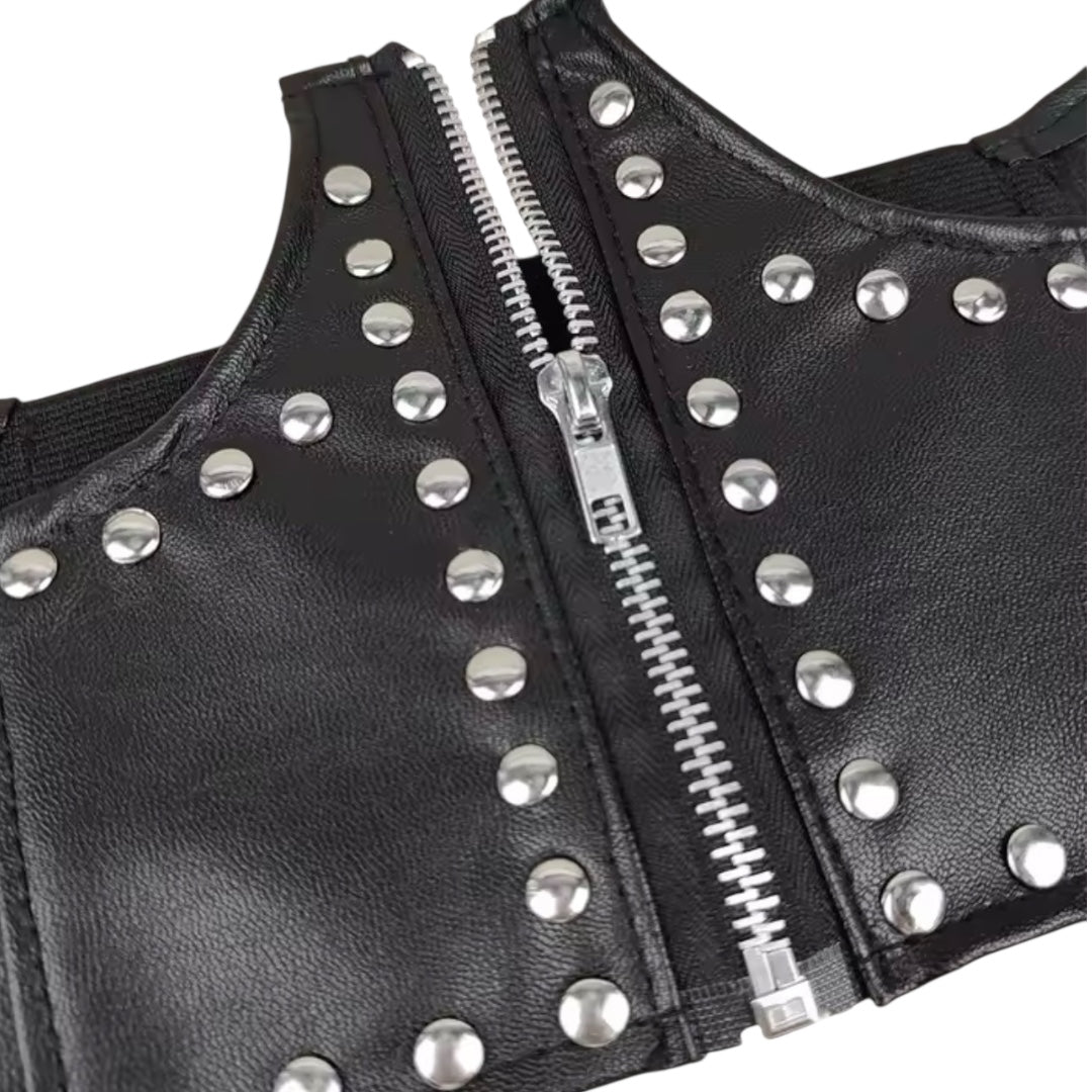 Punk style rivet elastic waistband shirt