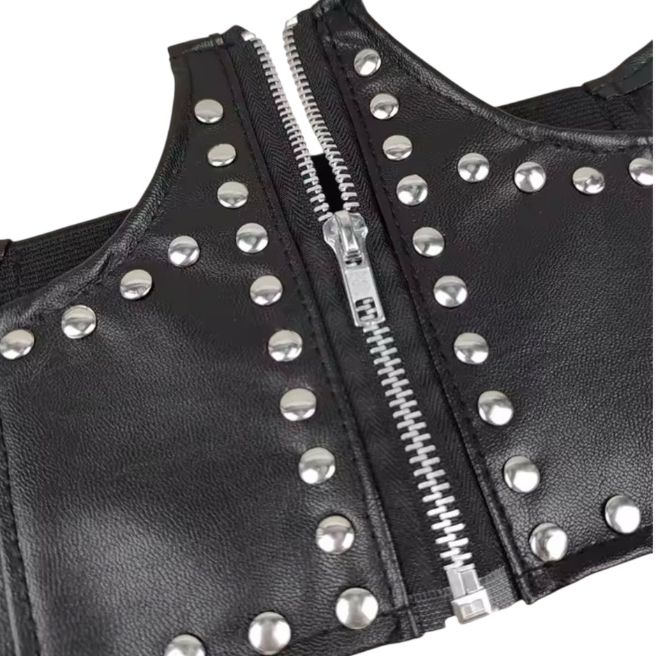 Punk style rivet elastic waistband shirt