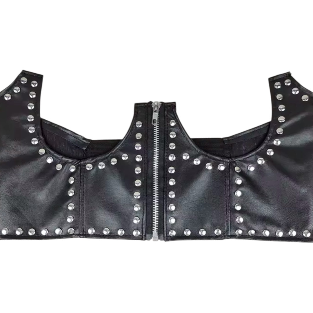 Punk style rivet elastic waistband shirt