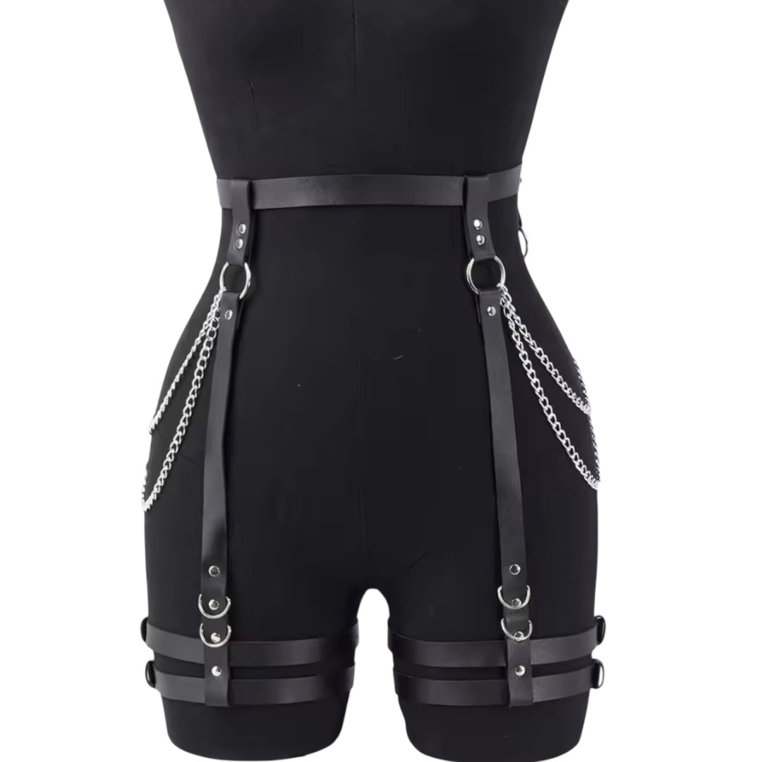 Women Fashion Belt Chain Tassel Punk Leather Harness Waist Belt Leg Harness