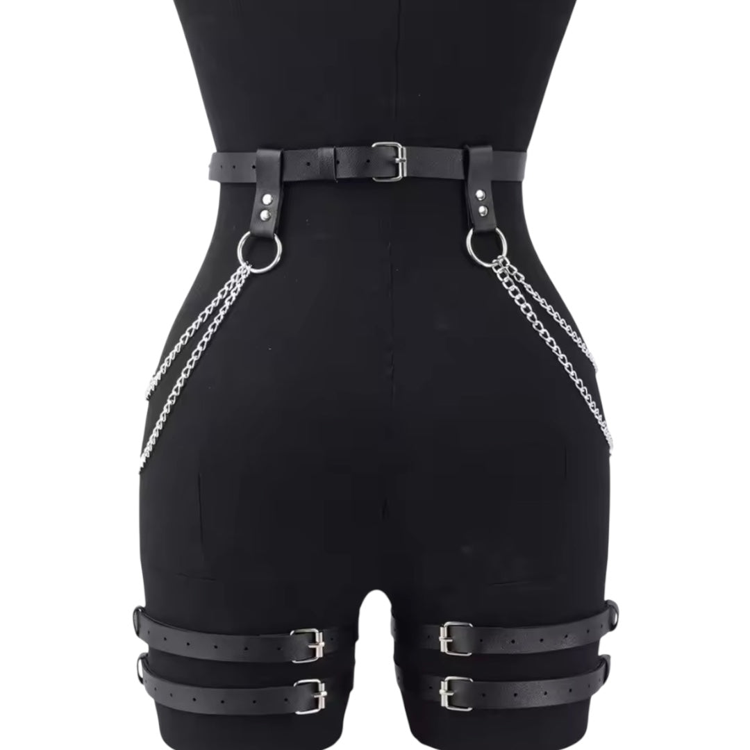 Women Fashion Belt Chain Tassel Punk Leather Harness Waist Belt Leg Harness