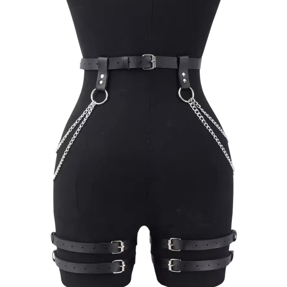 Women Fashion Belt Chain Tassel Punk Leather Harness Waist Belt Leg Harness
