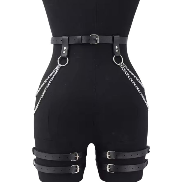 Women Fashion Belt Chain Tassel Punk Leather Harness Waist Belt Leg Harness