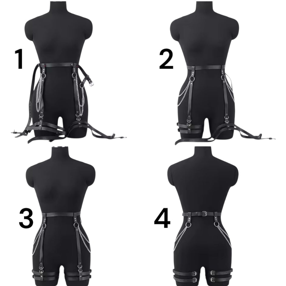 Women Fashion Belt Chain Tassel Punk Leather Harness Waist Belt Leg Harness