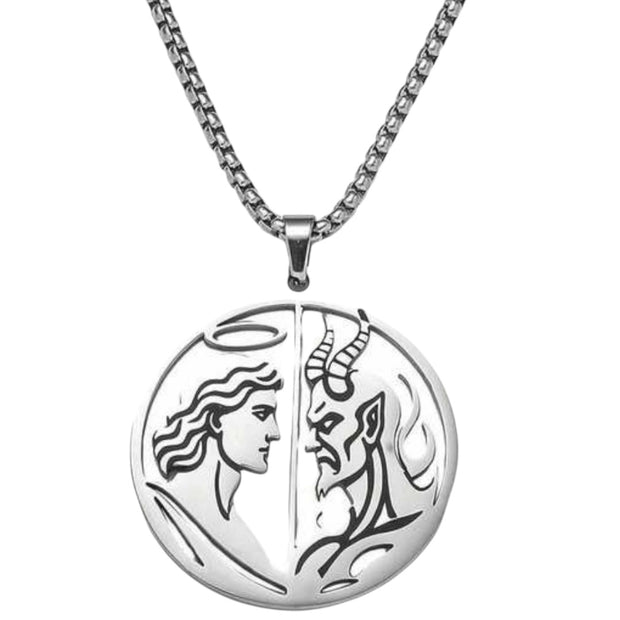 Men Fashion Angel And Devil Stainless Steel Pendant Necklace
