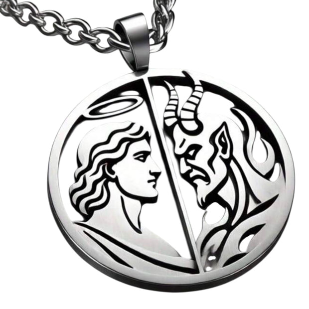 Men Fashion Angel And Devil Stainless Steel Pendant Necklace