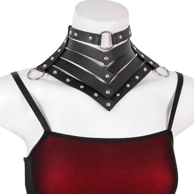 Women Vintage Gothic Punk Faux Leather Collar with Adjustable Straps