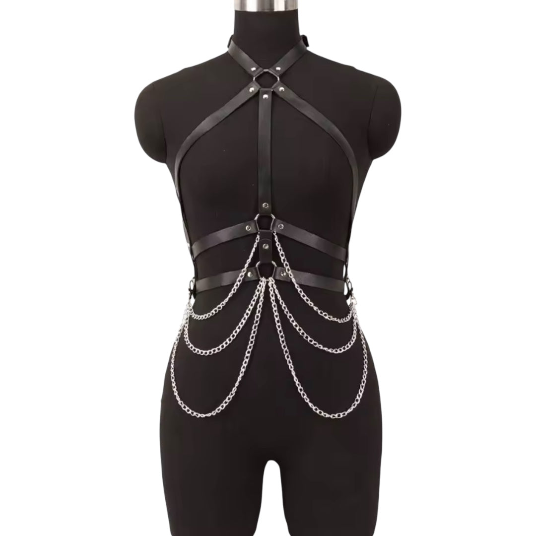 Women Body Chains Waist Belt With Chains Pu Leather Harness