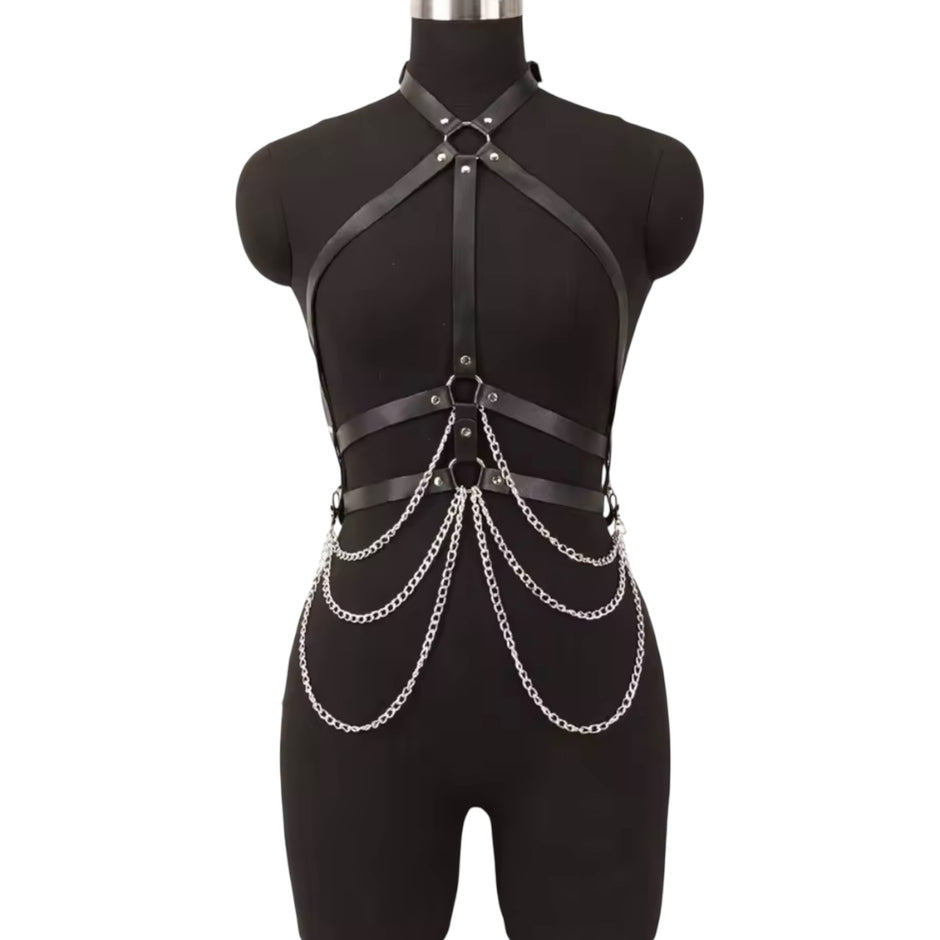 Women Body Chains Waist Belt With Chains Pu Leather Harness