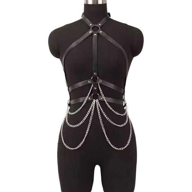 Women Body Chains Waist Belt With Chains Pu Leather Harness