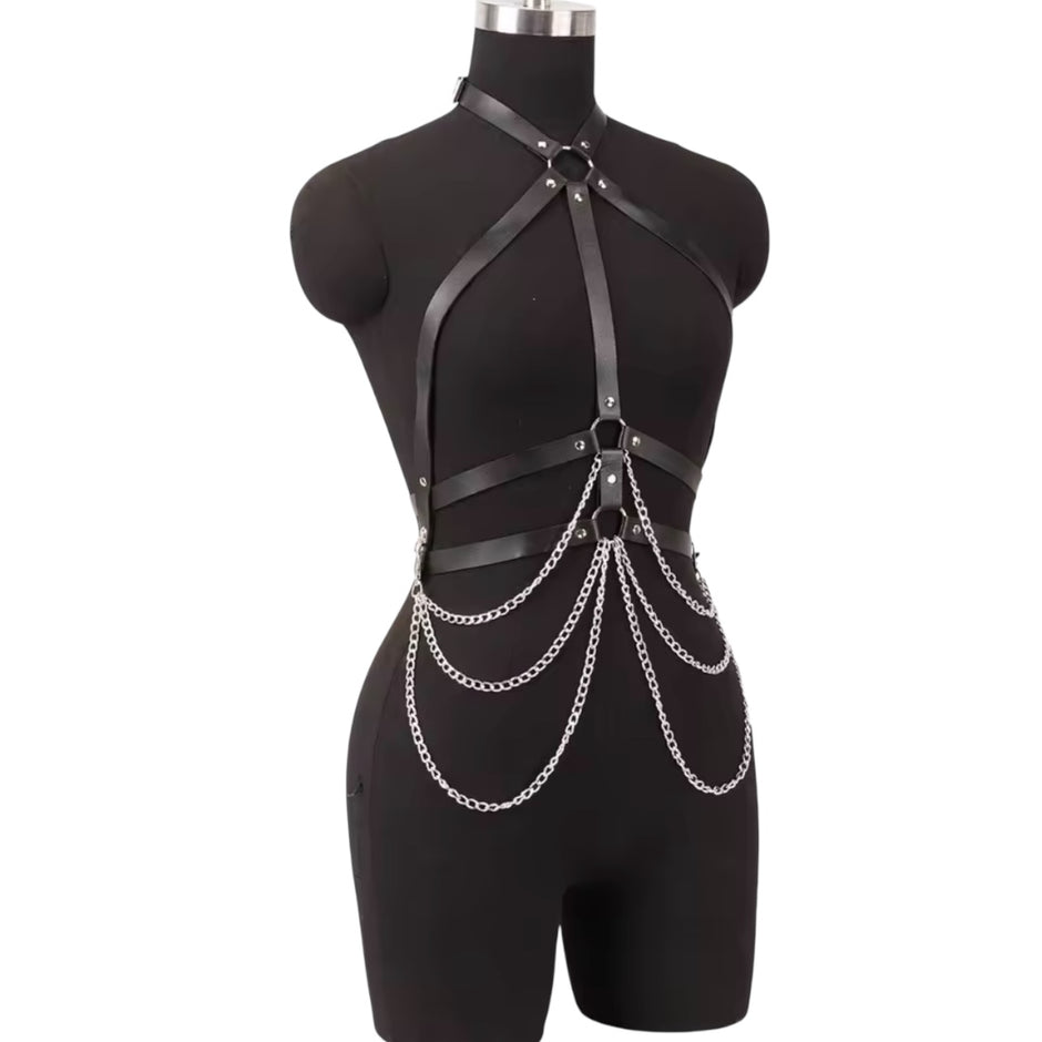 Women Body Chains Waist Belt With Chains Pu Leather Harness