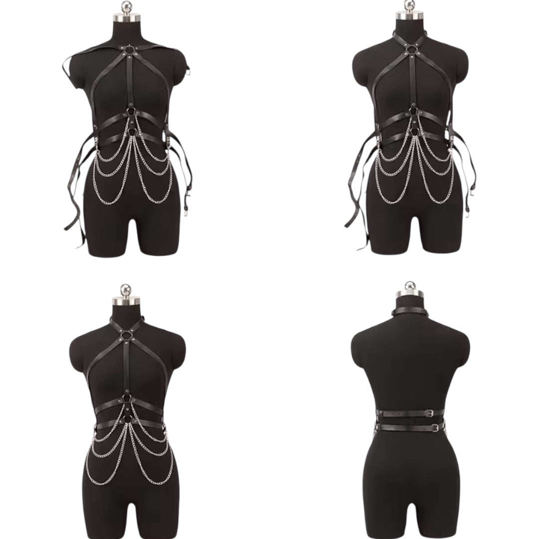 Women Body Chains Waist Belt With Chains Pu Leather Harness