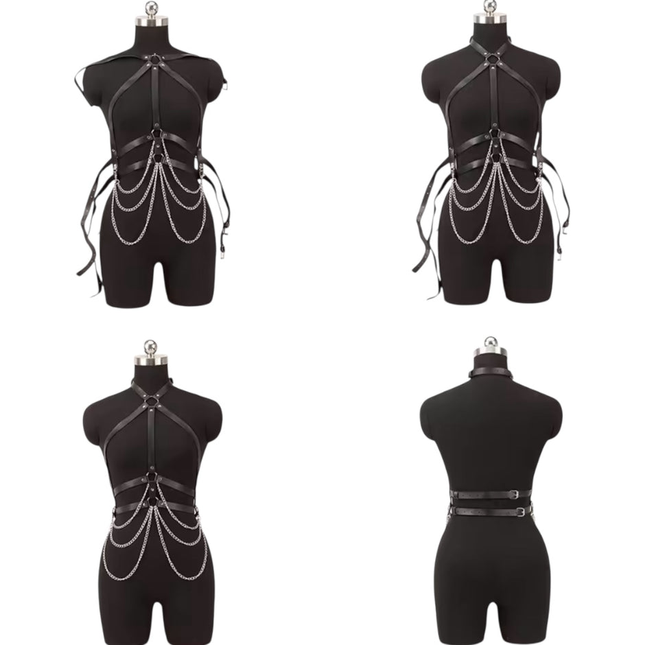 Women Body Chains Waist Belt With Chains Pu Leather Harness