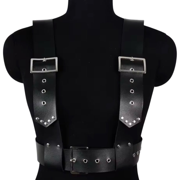 Women Black Suspender Belt Gothic Punk Decor Adjustable Waist Harness