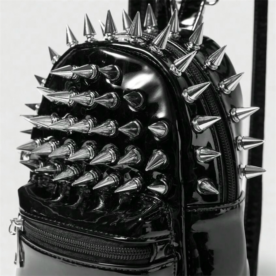 Grunge Punk Niche Design Rivet Tassel Pleated Dual Shoulder Bag