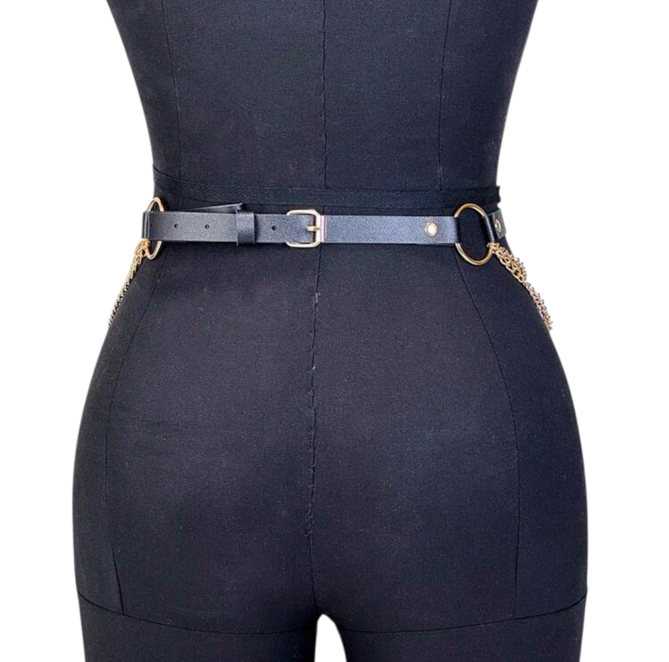 Women PU Leather Gold Waist Chain Body Harness Belt