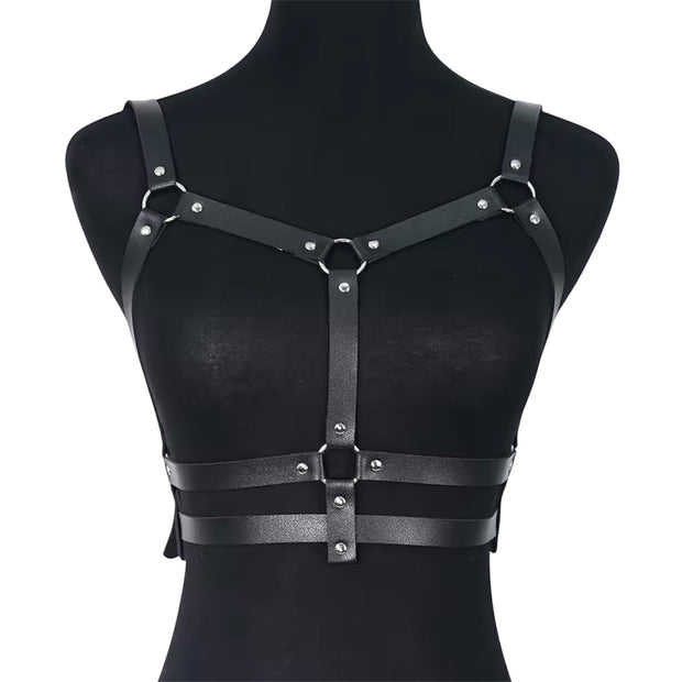 Women Goth Harness Pu Leather Studded Decor Harness