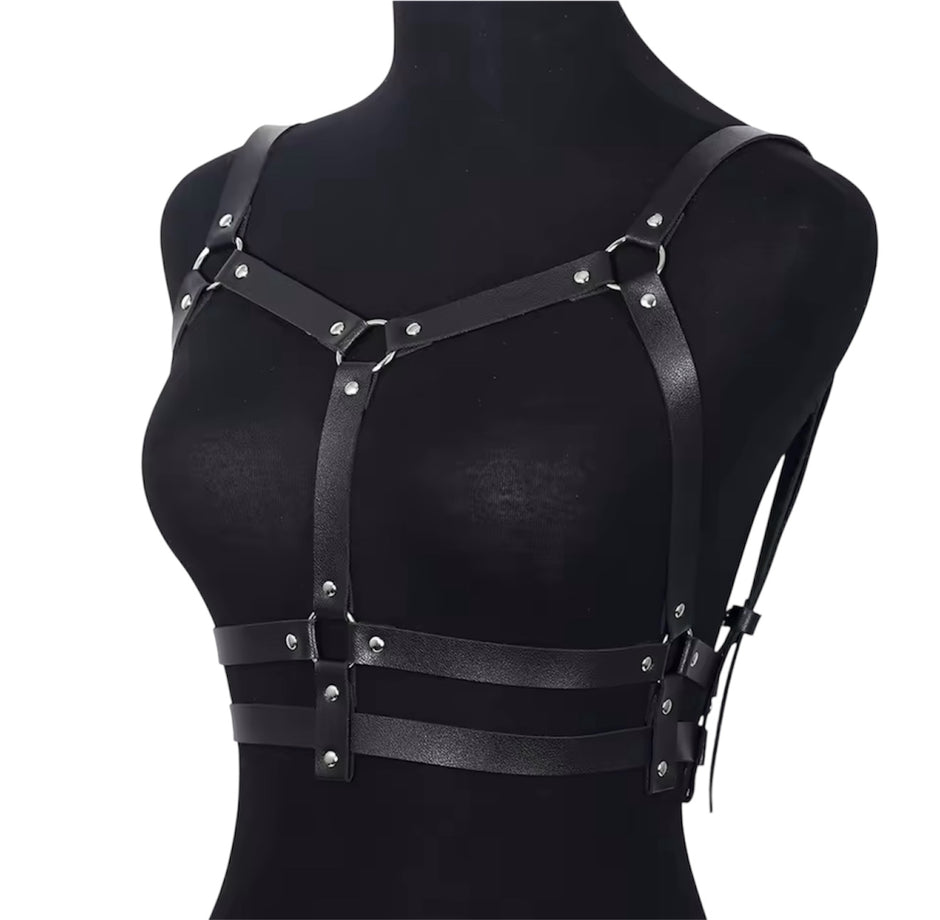Women Goth Harness Pu Leather Studded Decor Harness