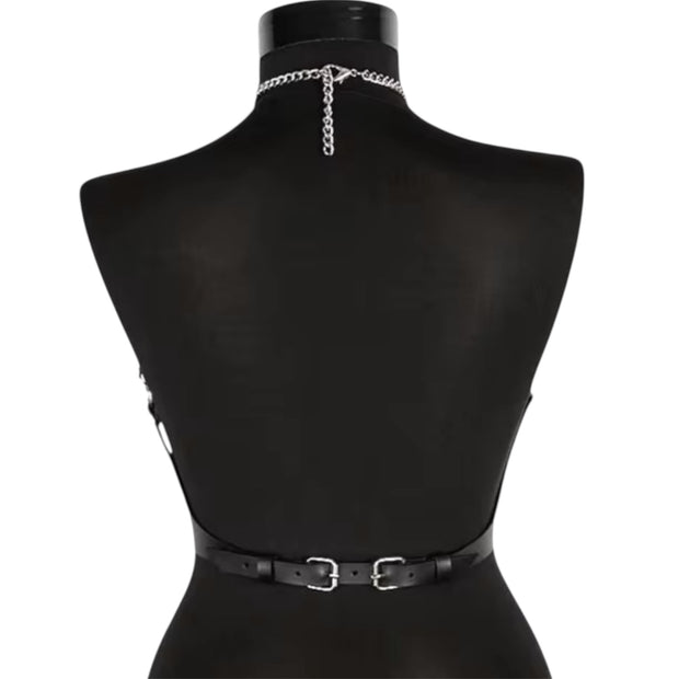 Women Body Black Tie With Shoulder Tassel Chain Harness