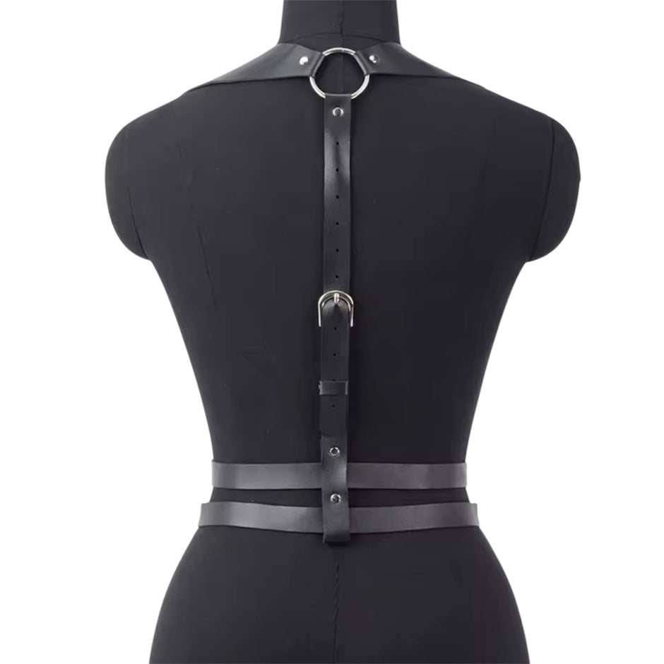 Women Black Gothic PU Leather Chest Harness