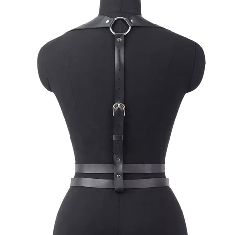 Women Black Gothic PU Leather Chest Harness