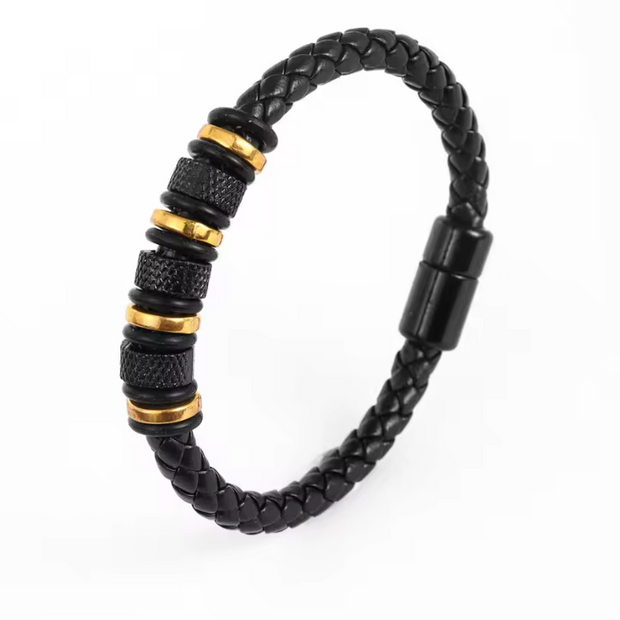 Men Braided Leather Stainless Steel Bracelet