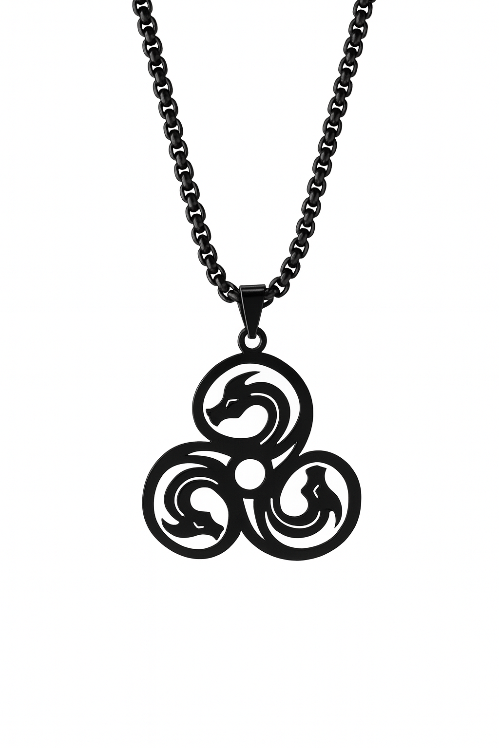 Stainless Steel Triple Spiral Black Necklace