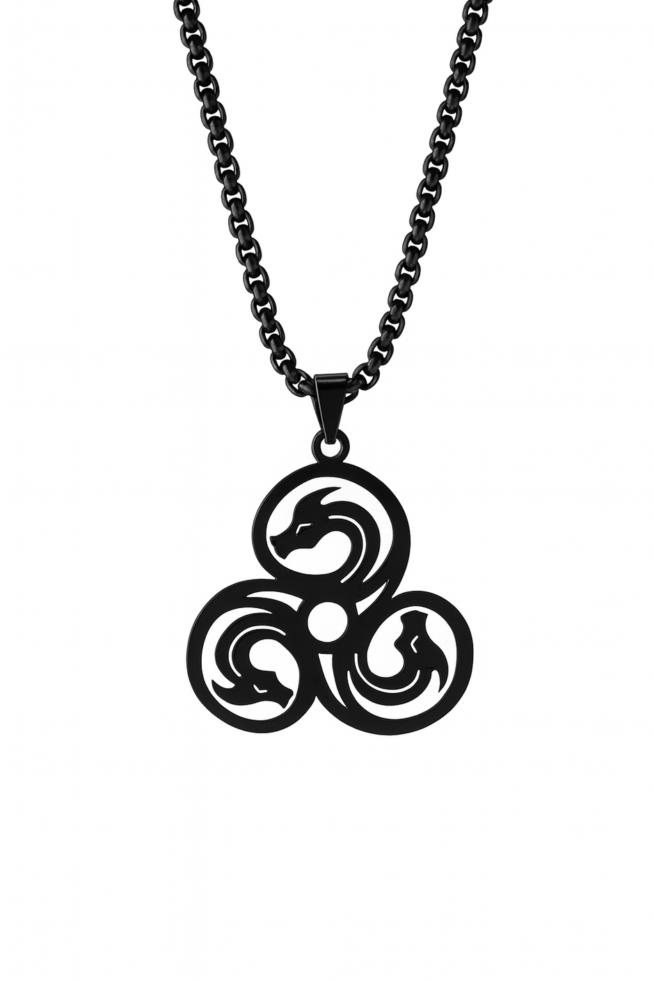 Stainless Steel Triple Spiral Black Necklace