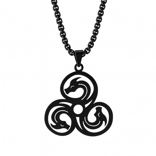 Stainless Steel Triple Spiral Black Necklace