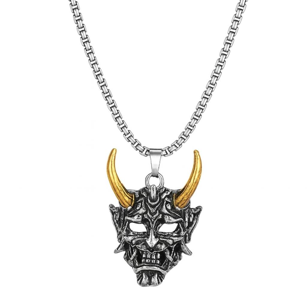 Men Stainless Steel Punk Mask Pendant Necklace