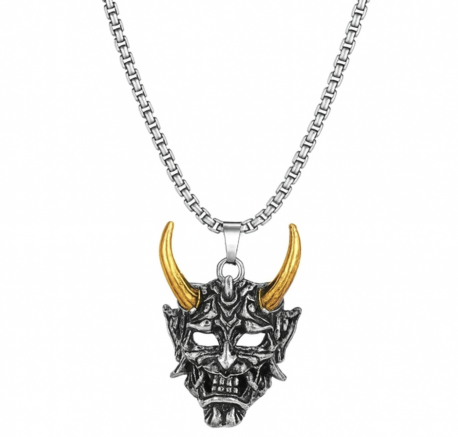 Men Stainless Steel Punk Mask Pendant Necklace