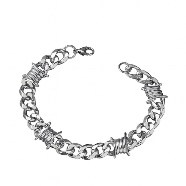 Men 11mm Wide Punk Stainless Steel Spike Interlocking Chain Bracelet