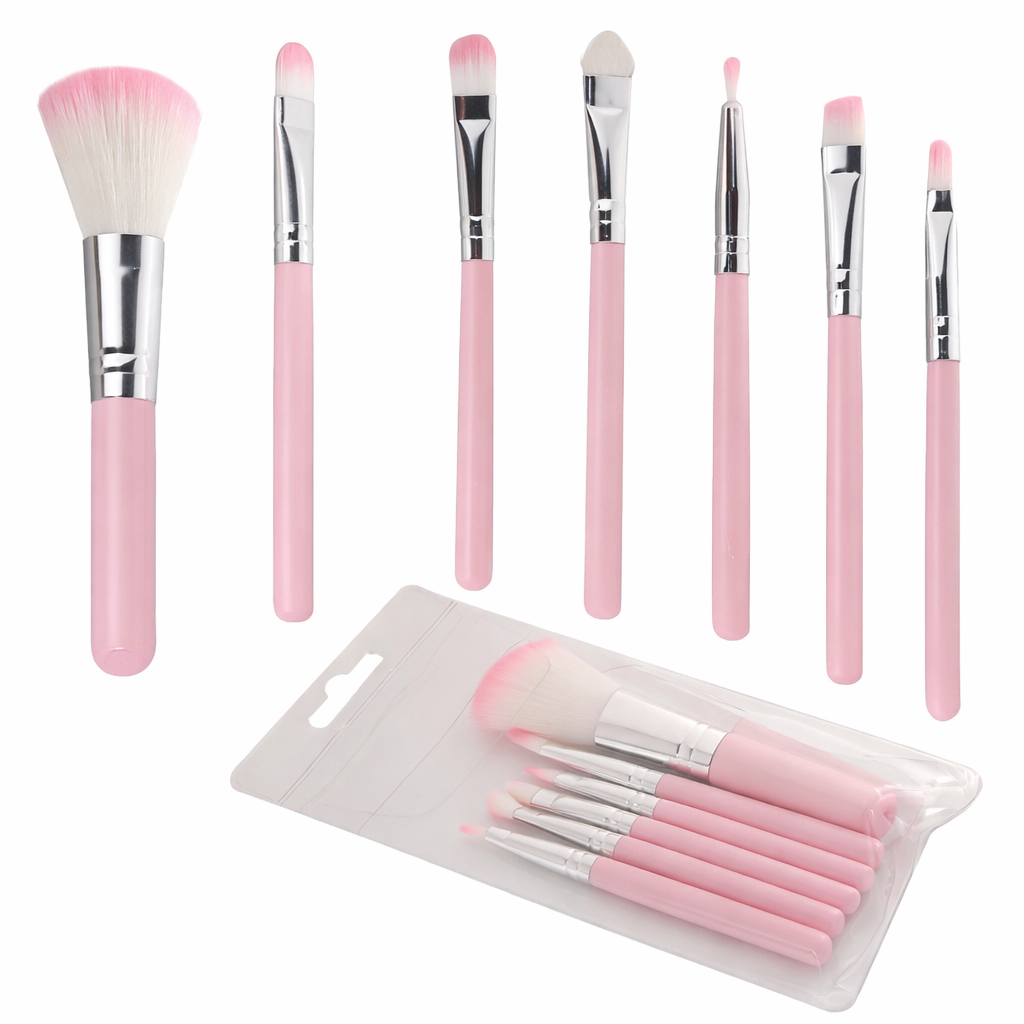 7 Pcs Professional Wood Pink Makeup Brushes Kit